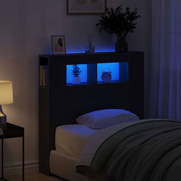 vidaXL LED &aacute;gyt&aacute;mla Fekete t&ouml;lgy 100 x 18,5 x 103,5 cm Faanyag