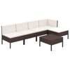 vidaXL 6 r&eacute;szes barna polyrattan kerti b&uacute;torszett p&aacute;rn&aacute;kkal