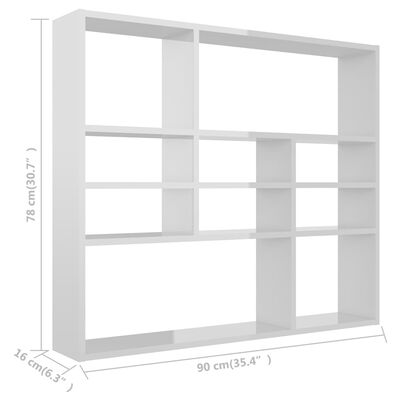 vidaXL magasfényű fehér forgácslap fali polc 90 x 16 x 78 cm