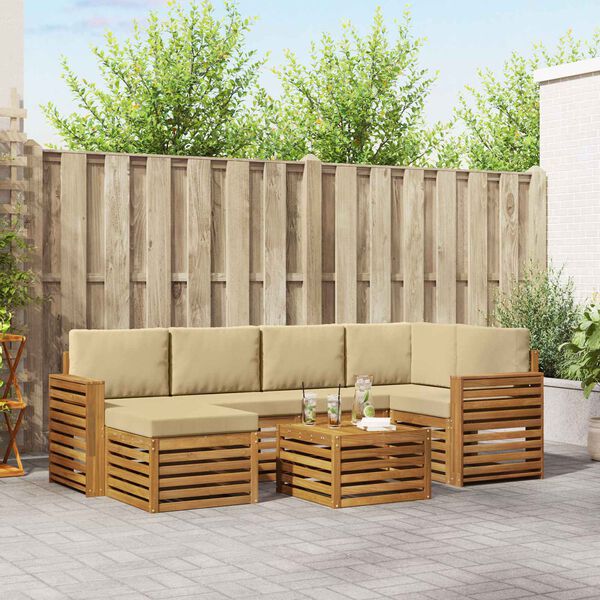 vidaXL &Uuml;lőgarnit&uacute;r&aacute;k p&aacute;rn&aacute;val 7 pcs Term&eacute;szetes &eacute;s b&eacute;zs T&ouml;m&ouml;r Ak&aacute;cfa