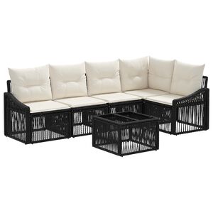 vidaXL Kerti Kanap&eacute; Szett 6 pcs Fekete polirattan