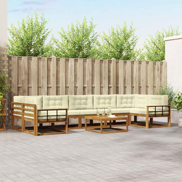 vidaXL K&uuml;lt&eacute;ri kanap&eacute; szett p&aacute;rn&aacute;val 8 pcs Term&eacute;szetes &eacute;s kr&eacute;msz&iacute;nű