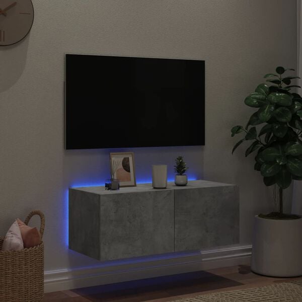 vidaXL betonsz&uuml;rke falra szerelhető TV-szekr&eacute;ny LED-del 80x35x31 cm