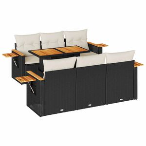 vidaXL 7 r&eacute;szes fekete polyrattan ak&aacute;cfa kerti &uuml;lőgarnit&uacute;ra p&aacute;rn&aacute;val