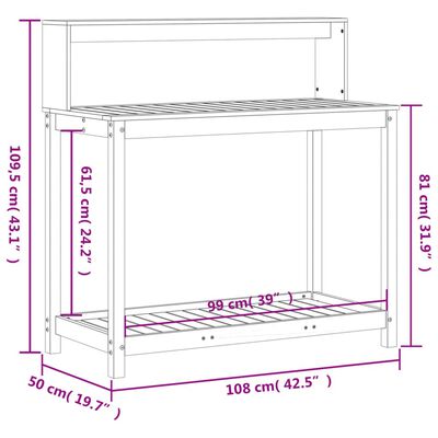 vidaXL tömör duglászfenyő ültetőasztal polcokkal 108 x 50 x 109,5 cm