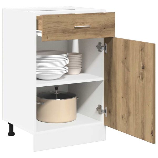 vidaXL &ldquo;Lyon&rdquo; k&eacute;zműves t&ouml;lgysz&iacute;nű szerelt fa fi&oacute;kos als&oacute;szekr&eacute;ny