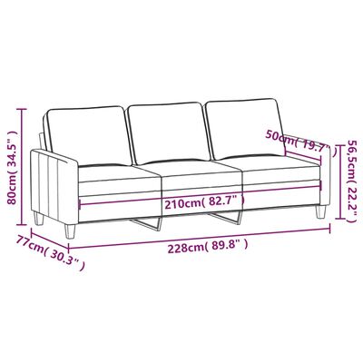 vidaXL 3 személyes világosszürke szövet kanapé 210 cm