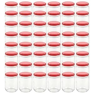 vidaXL 48 db 230 ml-es befőttes&uuml;veg piros tetővel