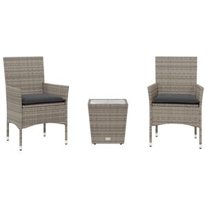 vidaXL 3 r&eacute;szes sz&uuml;rke polyrattan/&uuml;veg bisztr&oacute;garnit&uacute;ra p&aacute;rn&aacute;kkal