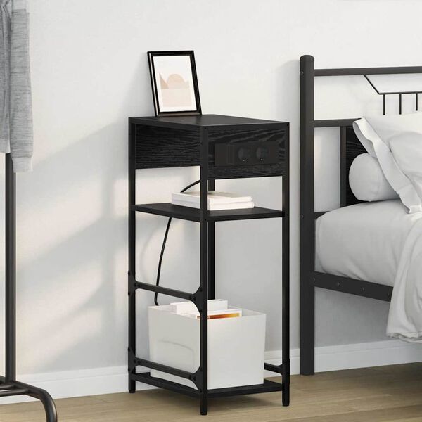 vidaXL &Eacute;jjeliszekr&eacute;ny Fekete t&ouml;lgy 40 x 27 x 76 cm Faanyag