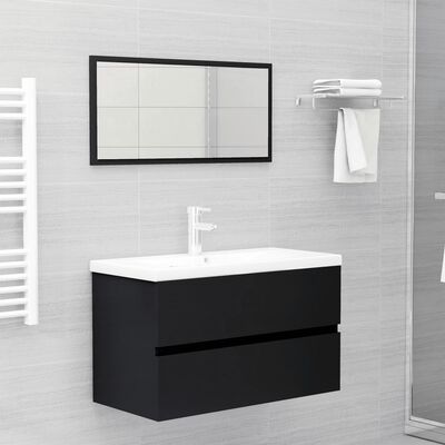 vidaXL 2 részes fekete forgácslap fürdőszobai bútorszett