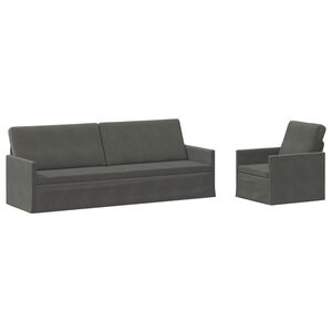 vidaXL Kanap&eacute; Szett 2 pcs S&ouml;t&eacute;tsz&uuml;rke B&aacute;rsonyos sz&ouml;vet