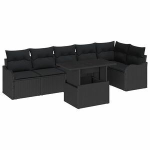 vidaXL Kanap&eacute; Szett p&aacute;rn&aacute;val 7 pcs Fekete Poli rattan