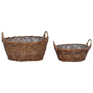 vidaXL Vir&aacute;gkos&aacute;r t&aacute;rol&oacute;val 2 pcs Barna Lacak Rattan