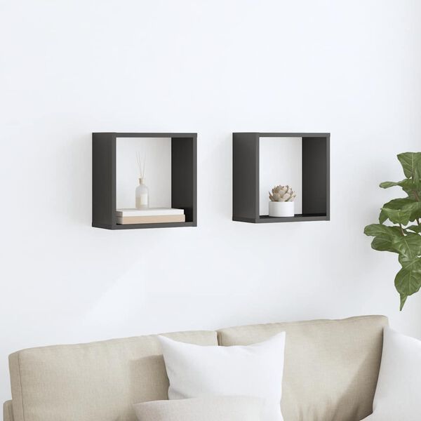 vidaXL 2 db magasf&eacute;nyű sz&uuml;rke fali kockapolc 30 x 15 x 30 cm