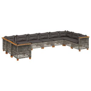 vidaXL 10 r&eacute;szes sz&uuml;rke polyrattan kerti &uuml;lőgarnit&uacute;ra p&aacute;rn&aacute;kkal