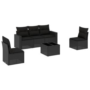 vidaXL 6 r&eacute;szes fekete polyrattan kerti &uuml;lőgarnit&uacute;ra p&aacute;rn&aacute;kkal
