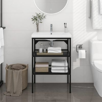 vidaXL fekete vas fürdőszobai mosdókagylókeret 59 x 38 x 83 cm