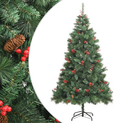 vidaXL csuklópántos műkarácsonyfa tobozokkal és bogyókkal 210 cm