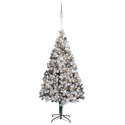 vidaXL zöld PVC megvilágított műkarácsonyfa gömb szettel 210 cm