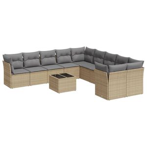 vidaXL 11 r&eacute;szes b&eacute;zs polyrattan kerti &uuml;lőgarnit&uacute;ra p&aacute;rn&aacute;kkal