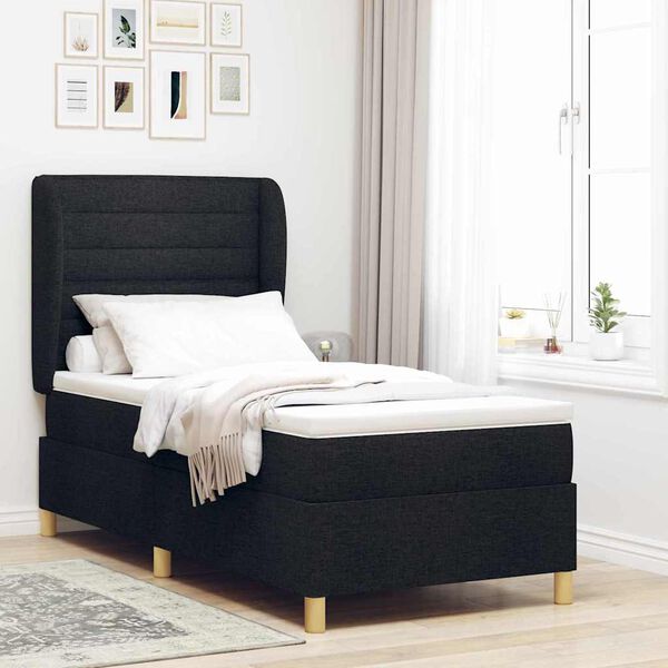 vidaXL Boxspring &aacute;gy matraccal S&ouml;t&eacute;tsz&uuml;rke 90x190 cm Sz&ouml;vet Fekete