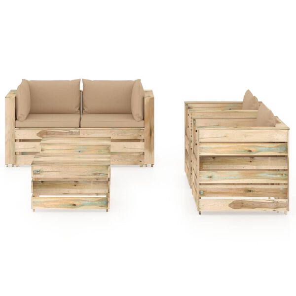 vidaXL 6 r&eacute;szes z&ouml;ld impregn&aacute;lt fa kerti t&aacute;rsalg&oacute;szett p&aacute;rn&aacute;kkal