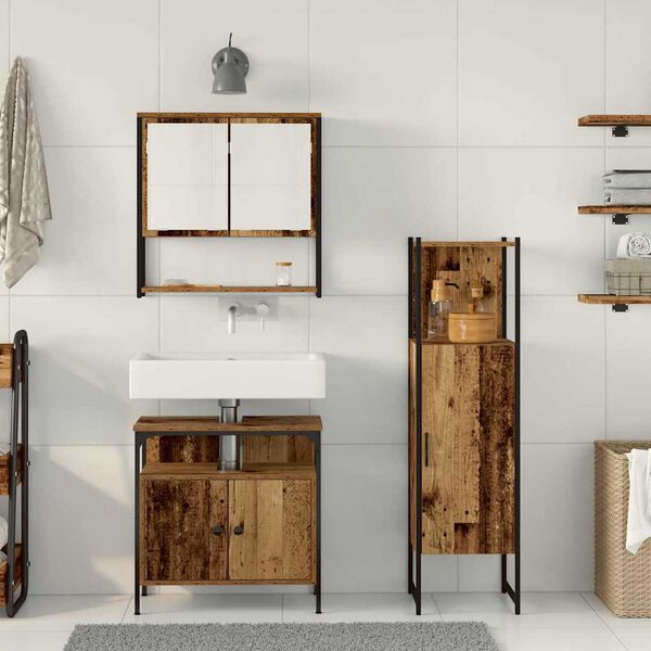 vidaXL F&uuml;rdőszoba b&uacute;tor szett polcokkal t&aacute;rol&oacute;val 3 pcs Barna Faanyag