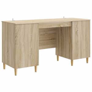 vidaXL Asztal polcokkal Sonoma T&ouml;lgy 142,5 x 50 x 75 cm Szerelt Fa