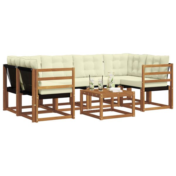 vidaXL K&uuml;lt&eacute;ri kanap&eacute; szett p&aacute;rn&aacute;val 7 pcs Term&eacute;szetes &eacute;s kr&eacute;msz&iacute;nű