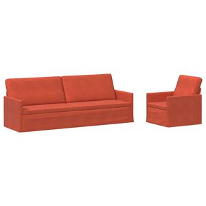 vidaXL Kanap&eacute; Szett 2 pcs Piros Narancs B&aacute;rsonyos sz&ouml;vet