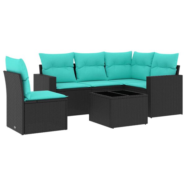 vidaXL 6 r&eacute;szes fekete polyrattan kerti &uuml;lőgarnit&uacute;ra p&aacute;rn&aacute;val