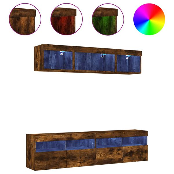 vidaXL 5 darab f&uuml;st&ouml;s t&ouml;lgy sz&iacute;nű szerelt fa TV-b&uacute;tor LED-del