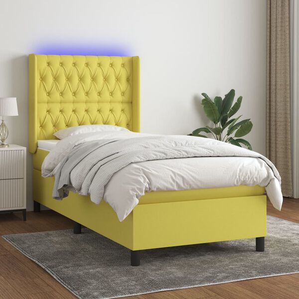 vidaXL z&ouml;ld sz&ouml;vet rug&oacute;s &eacute;s LED-es &aacute;gy matraccal 90x200 cm