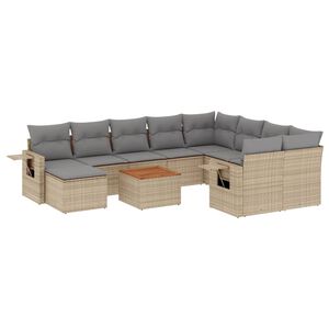 vidaXL 11r&eacute;szes vegyes b&eacute;zs polyrattan kerti &uuml;lőgarnit&uacute;ra p&aacute;rn&aacute;kkal