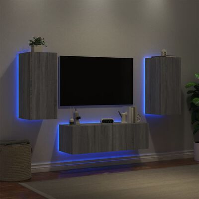 vidaXL 3darab szürke sonoma színű falra szerelhető TV-szekrény LED-del