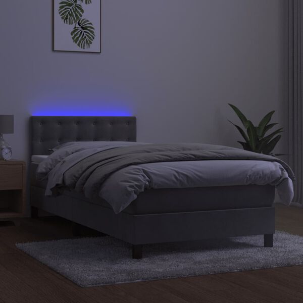 vidaXL világosszürke bársony rugós és LED-es ágy matraccal 90x200 cm