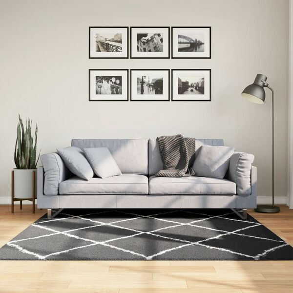 vidaXL PAMPLONA fekete &eacute;s kr&eacute;m bolyhos modern szőnyeg 160 x 160 cm