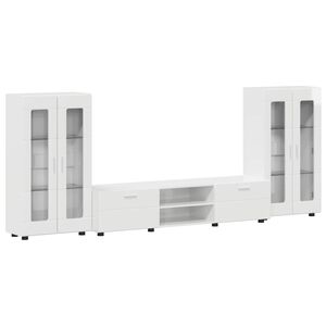 vidaXL TV szekr&eacute;ny garnit&uacute;ra FLORIN 3 pcs Magas F&eacute;nyű Feh&eacute;r Faanyag