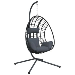 vidaXL antracitsz&uuml;rke rattan &eacute;s ac&eacute;l f&uuml;ggő kagyl&oacute;sz&eacute;k &aacute;llv&aacute;nnyal