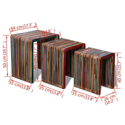 vidaXL 3 db egymásba tolható tömör újrahasznosított tíkfa asztal