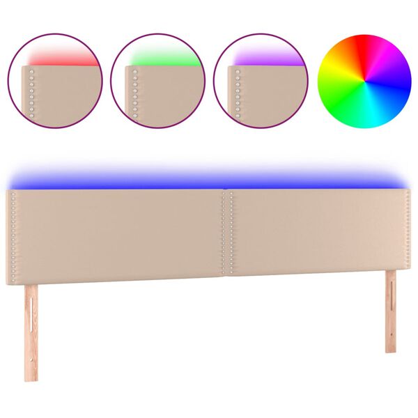 vidaXL cappuccino sz&iacute;nű műbőr LED-es fejt&aacute;mla 200 x 5 x 78/88 cm