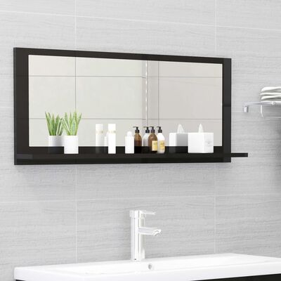 vidaXL magasfényű fekete forgácslap fürdőszobai tükör 90x10,5x37 cm