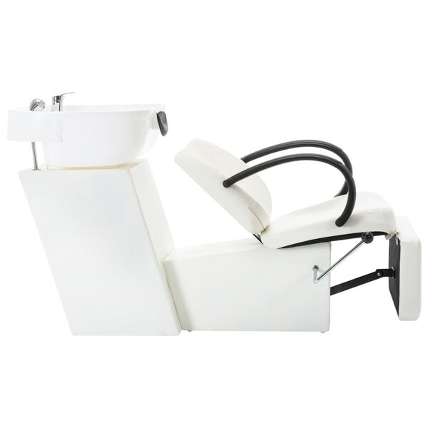 vidaXL fehér műbőr fejmosó szék mosdókagylóval