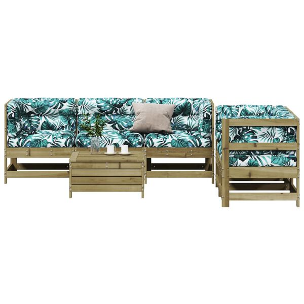 vidaXL 6 r&eacute;szes impregn&aacute;lt fenyőfa kerti &uuml;lőgarnit&uacute;ra p&aacute;rn&aacute;val