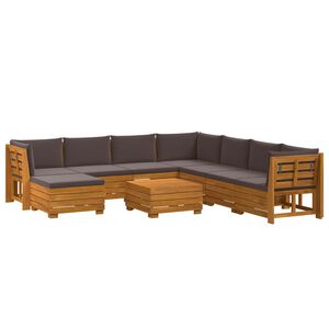 vidaXL K&uuml;lt&eacute;ri kanap&eacute; szett p&aacute;rn&aacute;val 9 Darab Barna T&ouml;m&ouml;r Ak&aacute;cfa