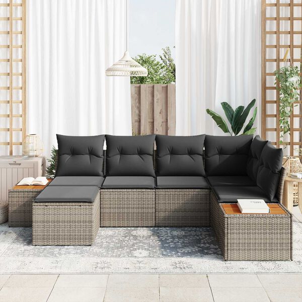 vidaXL Kerti Kanap&eacute; Szett p&aacute;rn&aacute;val t&aacute;rol&oacute;val 7 pcs Sz&uuml;rke Polyrattan
