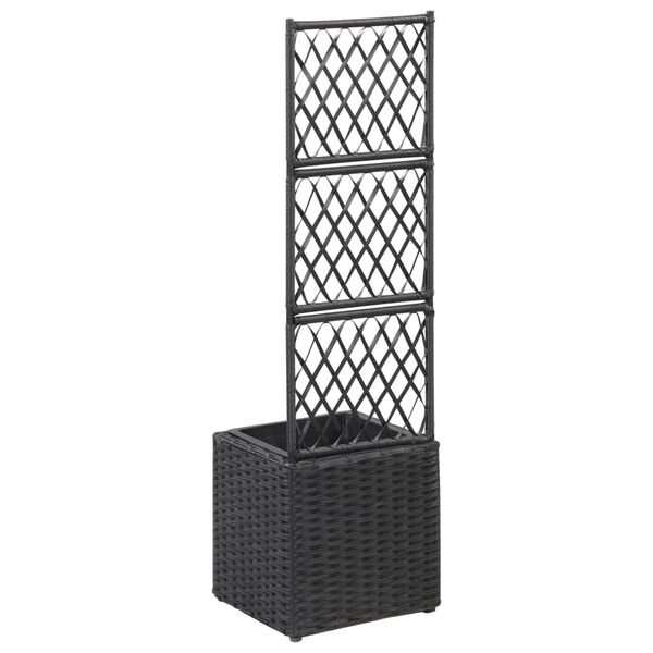 vidaXL fekete rácsos polyrattan magaságyás 1 kaspóval 30 x 30 x 107 cm