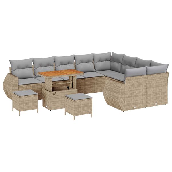 vidaXL Kerti Kanap&eacute; Szett 12 pcs Beige &eacute;s Vil&aacute;gossz&uuml;rke Poly Rattan