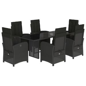 vidaXL 7 r&eacute;szes fekete polyrattan kerti &eacute;tkezőgarnit&uacute;ra p&aacute;rn&aacute;val